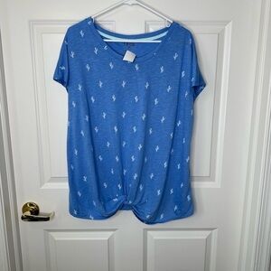 IZOD Blue with White Cactus Short Sleeve Top Size XXL
